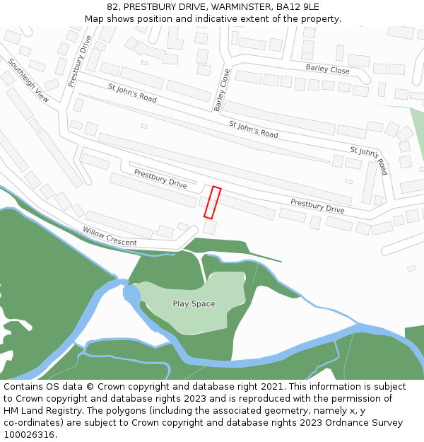 82, PRESTBURY DRIVE, WARMINSTER, BA12 9LE: Location map and indicative extent of plot
