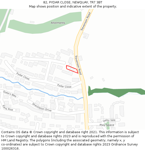 82, PYDAR CLOSE, NEWQUAY, TR7 3BT: Location map and indicative extent of plot