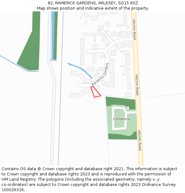 82, RAMERICK GARDENS, ARLESEY, SG15 6XZ: Location map and indicative extent of plot