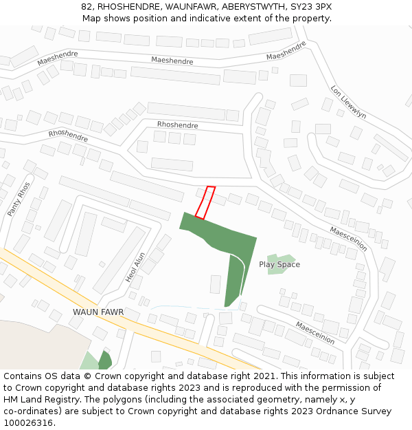 82, RHOSHENDRE, WAUNFAWR, ABERYSTWYTH, SY23 3PX: Location map and indicative extent of plot