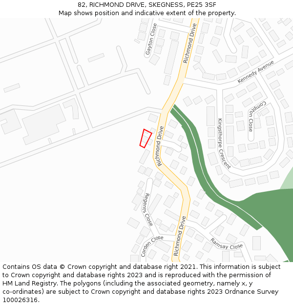 82, RICHMOND DRIVE, SKEGNESS, PE25 3SF: Location map and indicative extent of plot