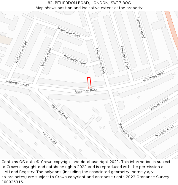 82, RITHERDON ROAD, LONDON, SW17 8QG: Location map and indicative extent of plot