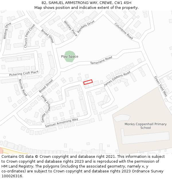 82, SAMUEL ARMSTRONG WAY, CREWE, CW1 4SH: Location map and indicative extent of plot