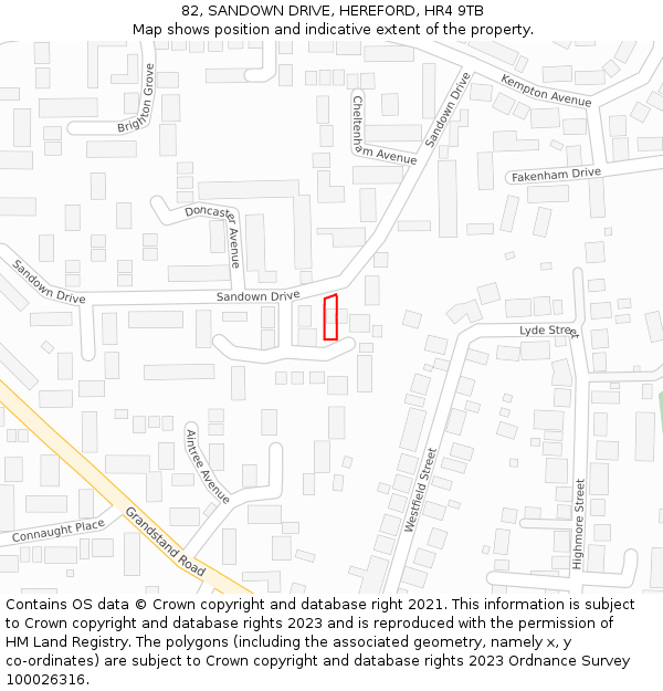 82, SANDOWN DRIVE, HEREFORD, HR4 9TB: Location map and indicative extent of plot