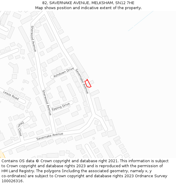 82, SAVERNAKE AVENUE, MELKSHAM, SN12 7HE: Location map and indicative extent of plot