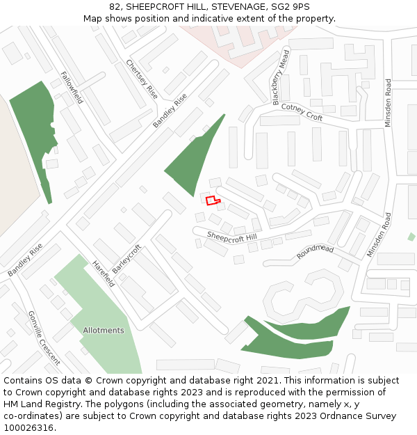 82, SHEEPCROFT HILL, STEVENAGE, SG2 9PS: Location map and indicative extent of plot
