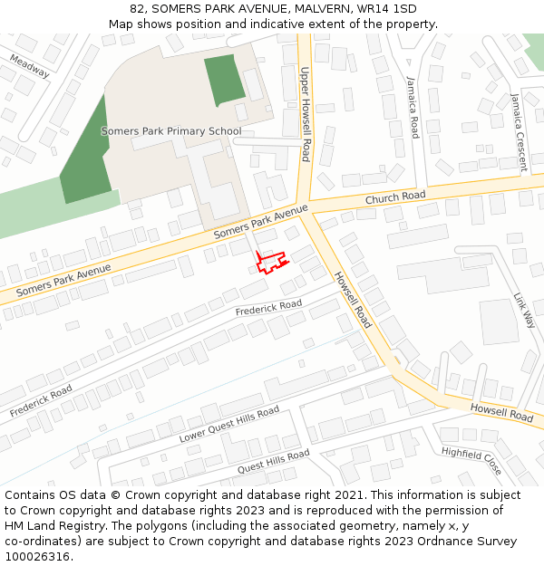 82, SOMERS PARK AVENUE, MALVERN, WR14 1SD: Location map and indicative extent of plot