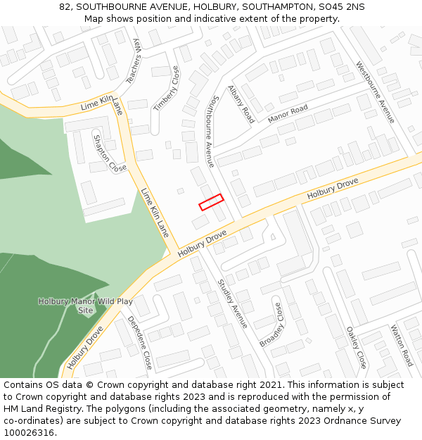 82, SOUTHBOURNE AVENUE, HOLBURY, SOUTHAMPTON, SO45 2NS: Location map and indicative extent of plot