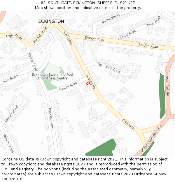 82, SOUTHGATE, ECKINGTON, SHEFFIELD, S21 4FT: Location map and indicative extent of plot