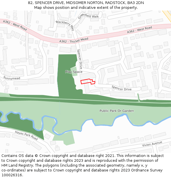 82, SPENCER DRIVE, MIDSOMER NORTON, RADSTOCK, BA3 2DN: Location map and indicative extent of plot