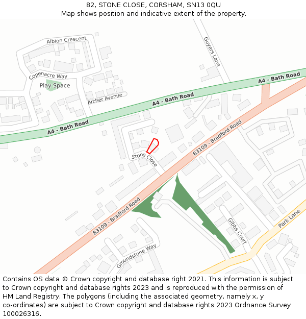 82, STONE CLOSE, CORSHAM, SN13 0QU: Location map and indicative extent of plot