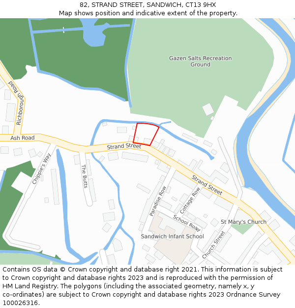 82, STRAND STREET, SANDWICH, CT13 9HX: Location map and indicative extent of plot