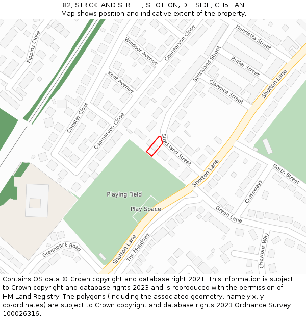 82, STRICKLAND STREET, SHOTTON, DEESIDE, CH5 1AN: Location map and indicative extent of plot
