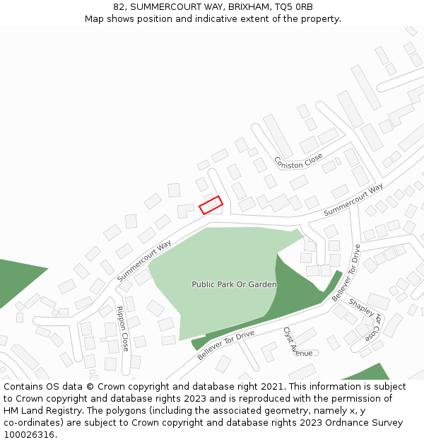 82, SUMMERCOURT WAY, BRIXHAM, TQ5 0RB: Location map and indicative extent of plot