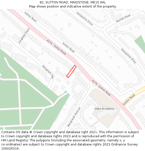 82, SUTTON ROAD, MAIDSTONE, ME15 9AL: Location map and indicative extent of plot
