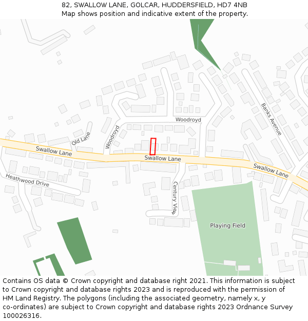 82, SWALLOW LANE, GOLCAR, HUDDERSFIELD, HD7 4NB: Location map and indicative extent of plot