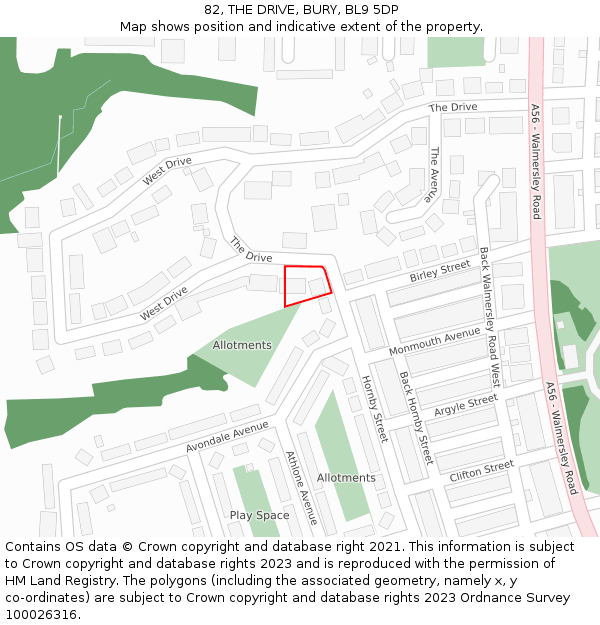 82, THE DRIVE, BURY, BL9 5DP: Location map and indicative extent of plot