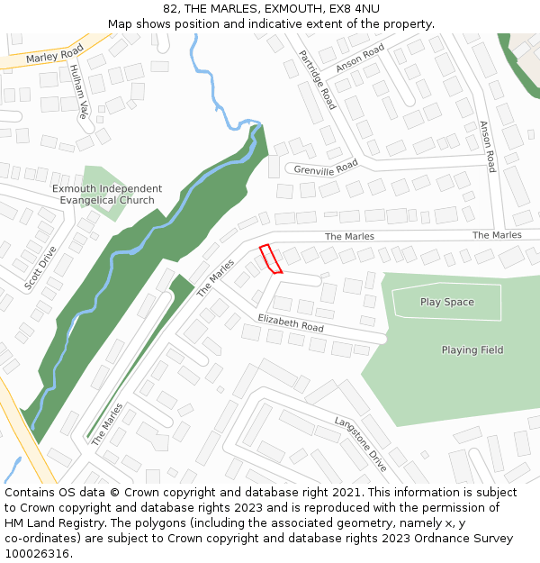 82, THE MARLES, EXMOUTH, EX8 4NU: Location map and indicative extent of plot