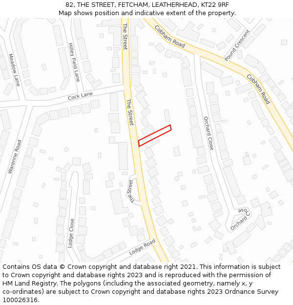 82, THE STREET, FETCHAM, LEATHERHEAD, KT22 9RF: Location map and indicative extent of plot