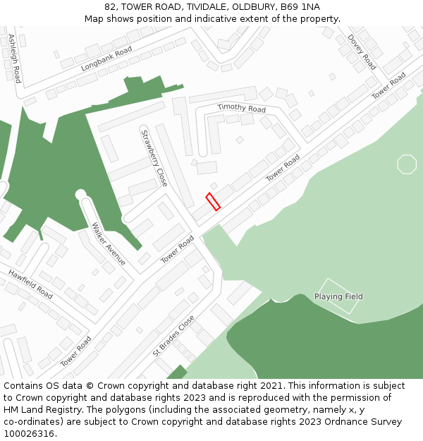 82, TOWER ROAD, TIVIDALE, OLDBURY, B69 1NA: Location map and indicative extent of plot