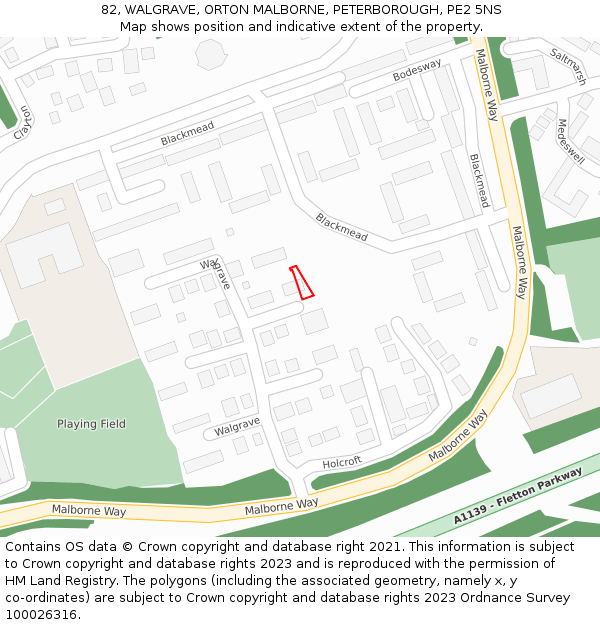 82, WALGRAVE, ORTON MALBORNE, PETERBOROUGH, PE2 5NS: Location map and indicative extent of plot