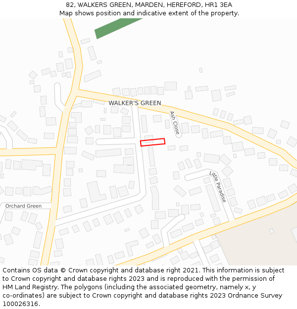 82, WALKERS GREEN, MARDEN, HEREFORD, HR1 3EA: Location map and indicative extent of plot