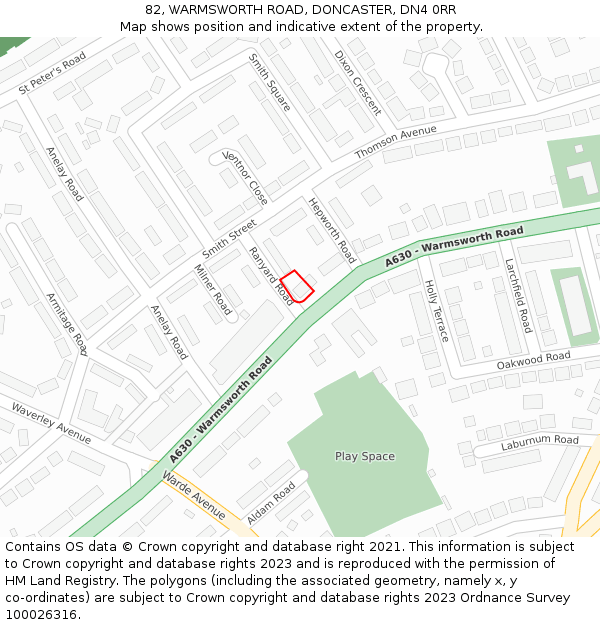 82, WARMSWORTH ROAD, DONCASTER, DN4 0RR: Location map and indicative extent of plot