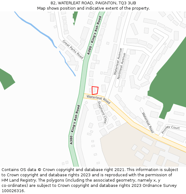 82, WATERLEAT ROAD, PAIGNTON, TQ3 3UB: Location map and indicative extent of plot