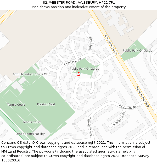 82, WEBSTER ROAD, AYLESBURY, HP21 7FL: Location map and indicative extent of plot