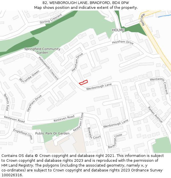 82, WENBOROUGH LANE, BRADFORD, BD4 0PW: Location map and indicative extent of plot