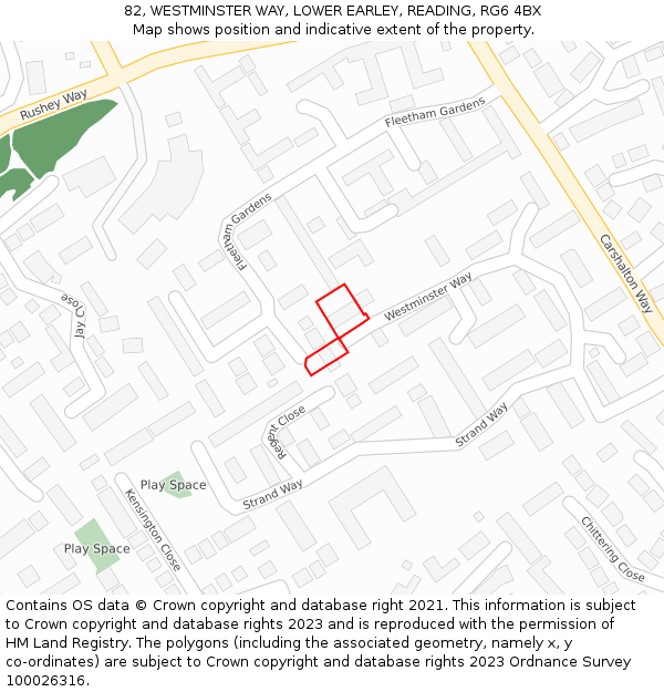 82, WESTMINSTER WAY, LOWER EARLEY, READING, RG6 4BX: Location map and indicative extent of plot