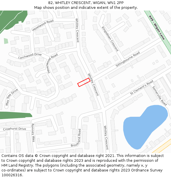 82, WHITLEY CRESCENT, WIGAN, WN1 2PP: Location map and indicative extent of plot