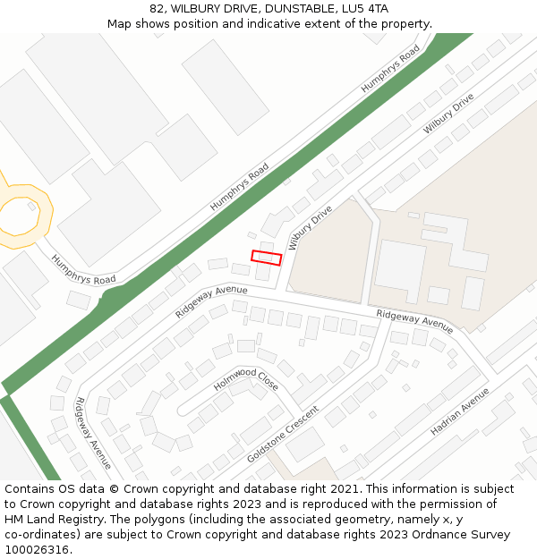 82, WILBURY DRIVE, DUNSTABLE, LU5 4TA: Location map and indicative extent of plot