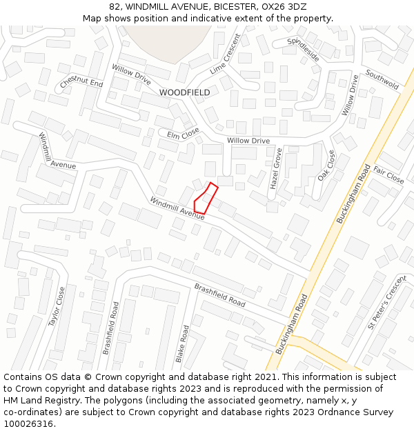 82, WINDMILL AVENUE, BICESTER, OX26 3DZ: Location map and indicative extent of plot