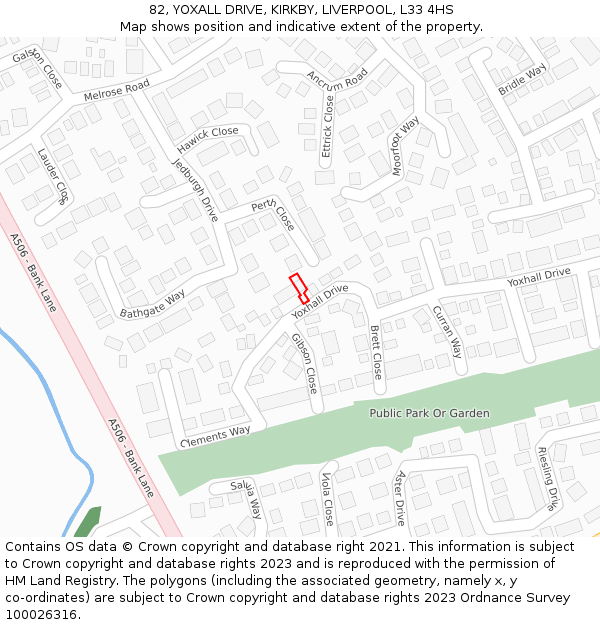 82, YOXALL DRIVE, KIRKBY, LIVERPOOL, L33 4HS: Location map and indicative extent of plot