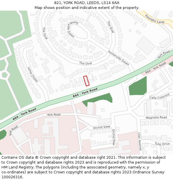 821, YORK ROAD, LEEDS, LS14 6AA: Location map and indicative extent of plot