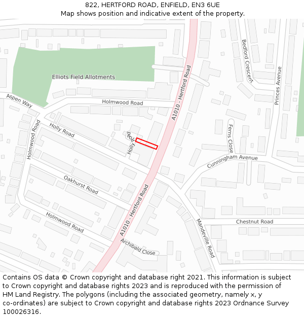 822, HERTFORD ROAD, ENFIELD, EN3 6UE: Location map and indicative extent of plot