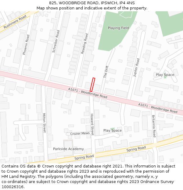 825, WOODBRIDGE ROAD, IPSWICH, IP4 4NS: Location map and indicative extent of plot