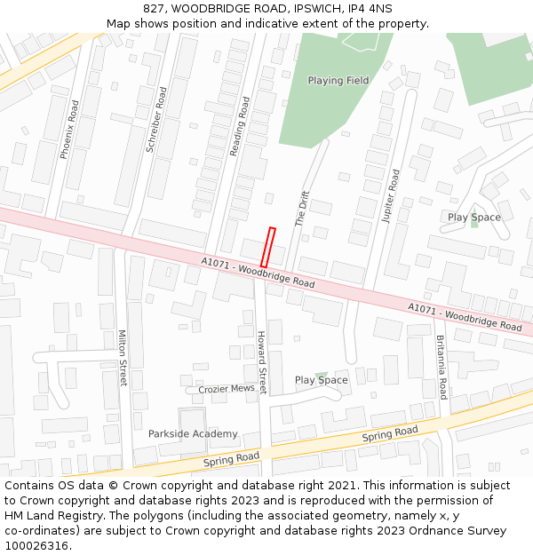 827, WOODBRIDGE ROAD, IPSWICH, IP4 4NS: Location map and indicative extent of plot
