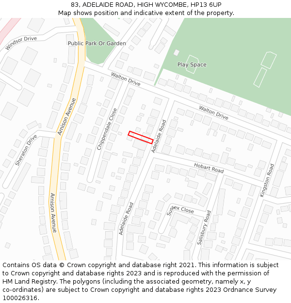 83, ADELAIDE ROAD, HIGH WYCOMBE, HP13 6UP: Location map and indicative extent of plot
