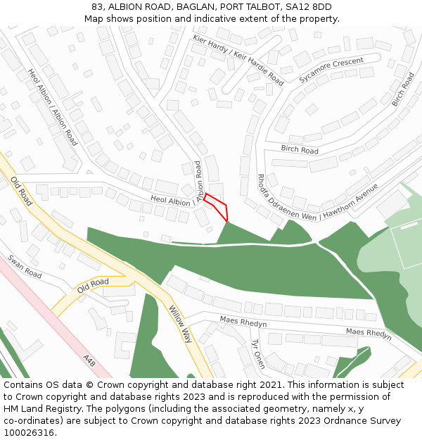83, ALBION ROAD, BAGLAN, PORT TALBOT, SA12 8DD: Location map and indicative extent of plot