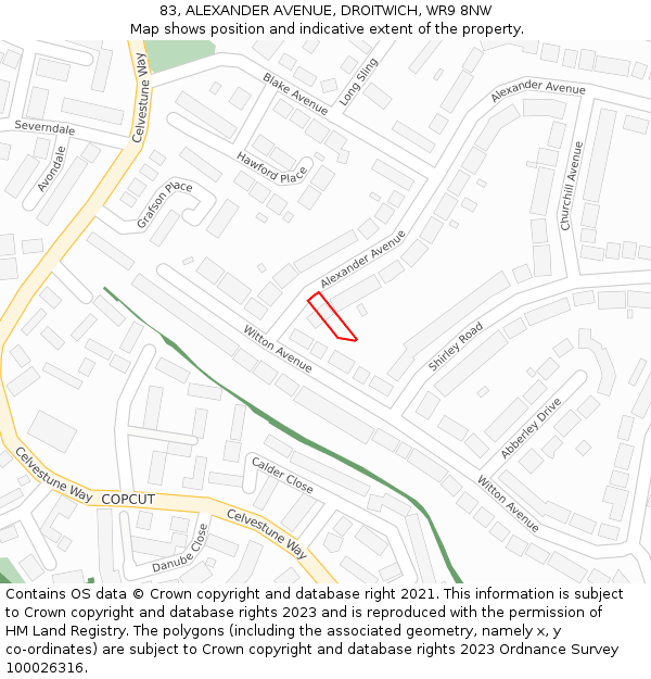 83, ALEXANDER AVENUE, DROITWICH, WR9 8NW: Location map and indicative extent of plot