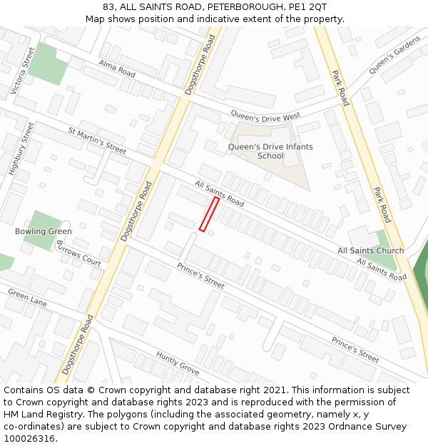 83, ALL SAINTS ROAD, PETERBOROUGH, PE1 2QT: Location map and indicative extent of plot