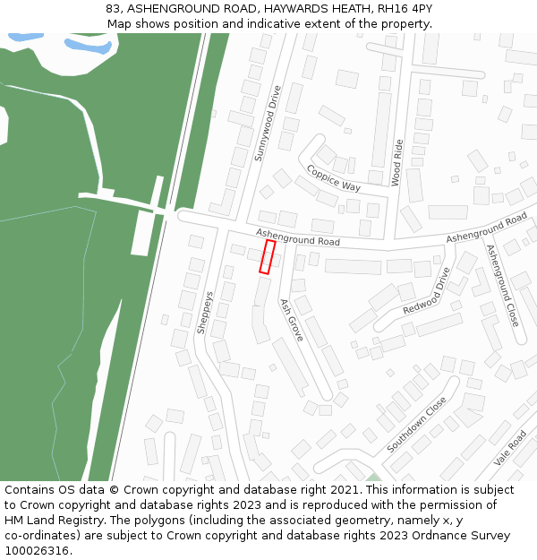 83, ASHENGROUND ROAD, HAYWARDS HEATH, RH16 4PY: Location map and indicative extent of plot