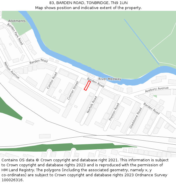 83, BARDEN ROAD, TONBRIDGE, TN9 1UN: Location map and indicative extent of plot