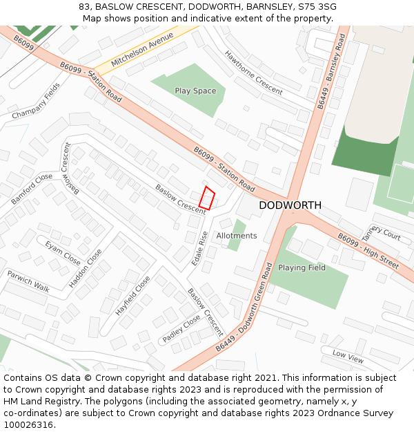 83, BASLOW CRESCENT, DODWORTH, BARNSLEY, S75 3SG: Location map and indicative extent of plot