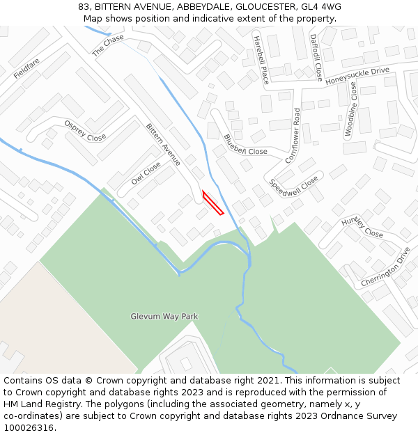 83, BITTERN AVENUE, ABBEYDALE, GLOUCESTER, GL4 4WG: Location map and indicative extent of plot