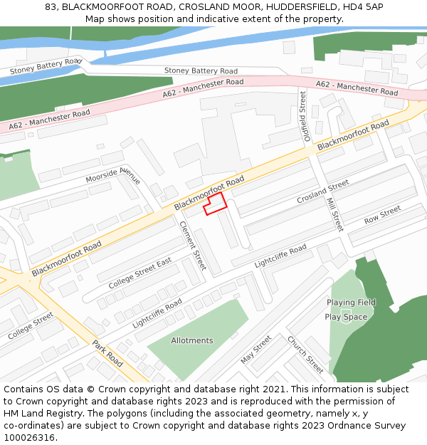 83, BLACKMOORFOOT ROAD, CROSLAND MOOR, HUDDERSFIELD, HD4 5AP: Location map and indicative extent of plot