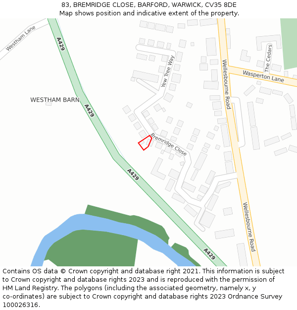 83, BREMRIDGE CLOSE, BARFORD, WARWICK, CV35 8DE: Location map and indicative extent of plot