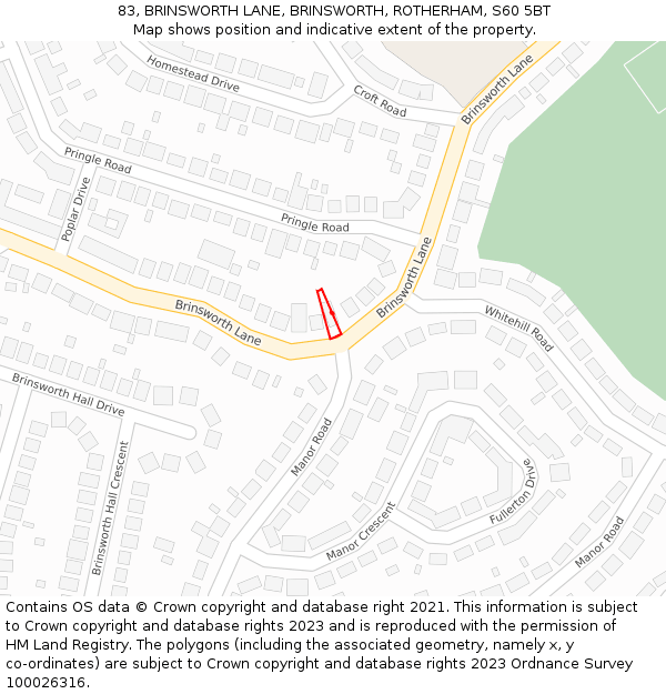 83, BRINSWORTH LANE, BRINSWORTH, ROTHERHAM, S60 5BT: Location map and indicative extent of plot